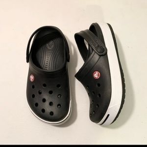 Crocs black and white  slip on with straps kids size 3